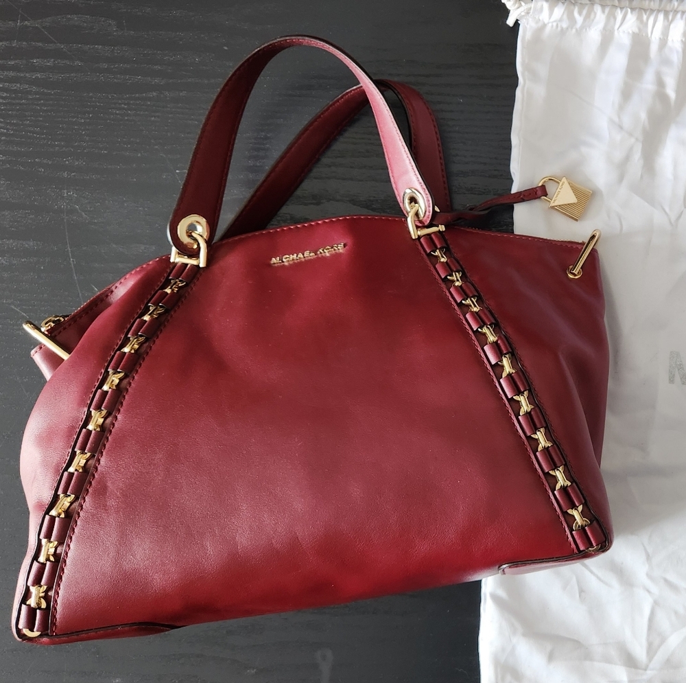 Michael Kors Red Satchel with Gold Accents